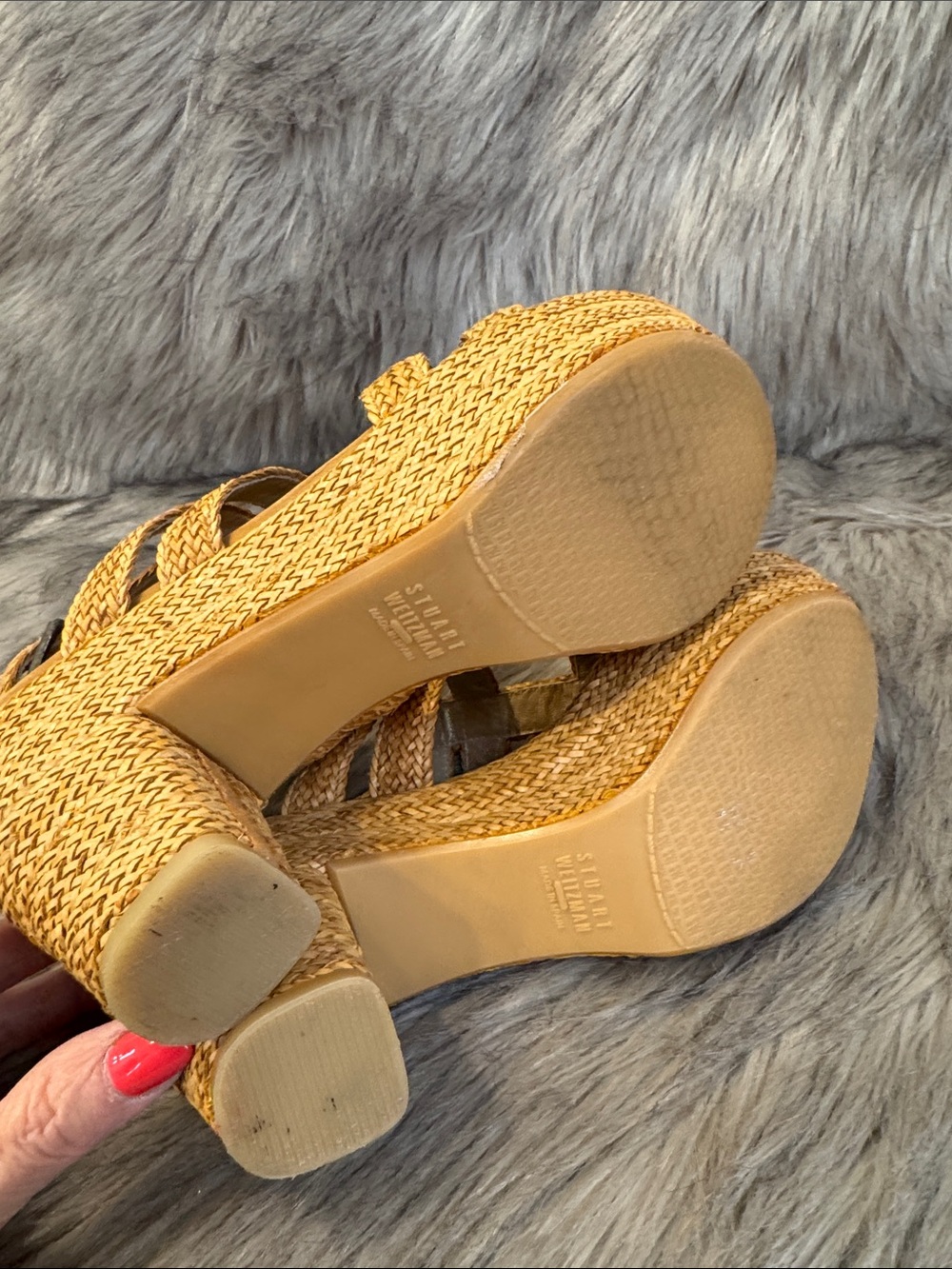 Stuart Weitzman Braided Platform Wedge Sandals in Tan Size 9 - Picture 9 of 10